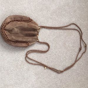 Draw-string pouch purse, 8” diam., opening, 8”deep